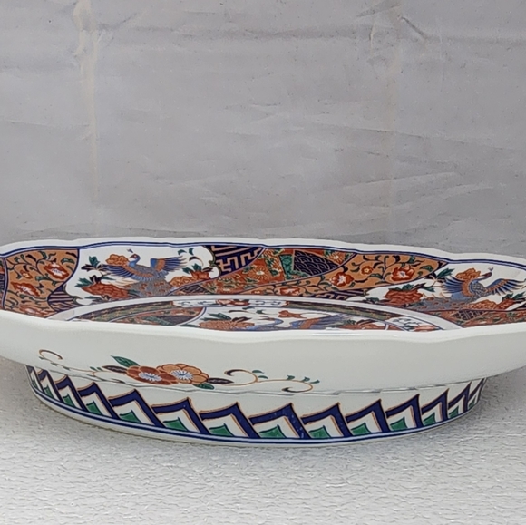 Large Japanese Imari Peacock Floral Footed Platter Console Bowl - Picture 3 of 16